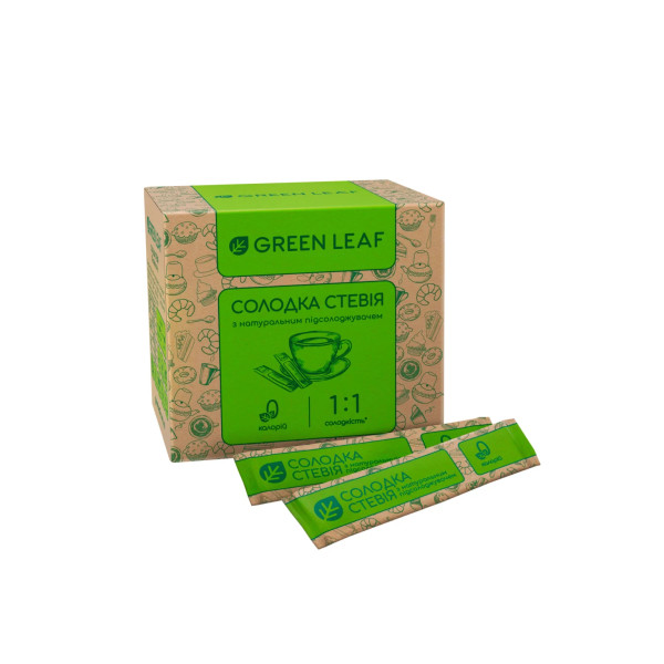 Стевія в стіках 4г 50шт. 1:1, "Green Leaf" 200г