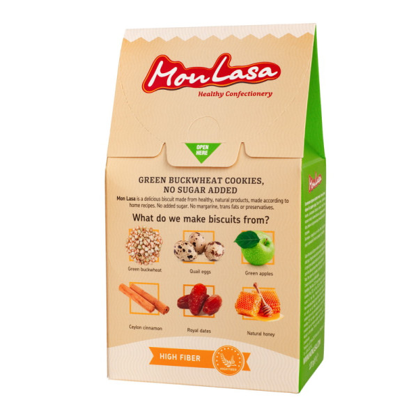Печиво із Зеленої гречки з яблуком, 120г "MonLasa"