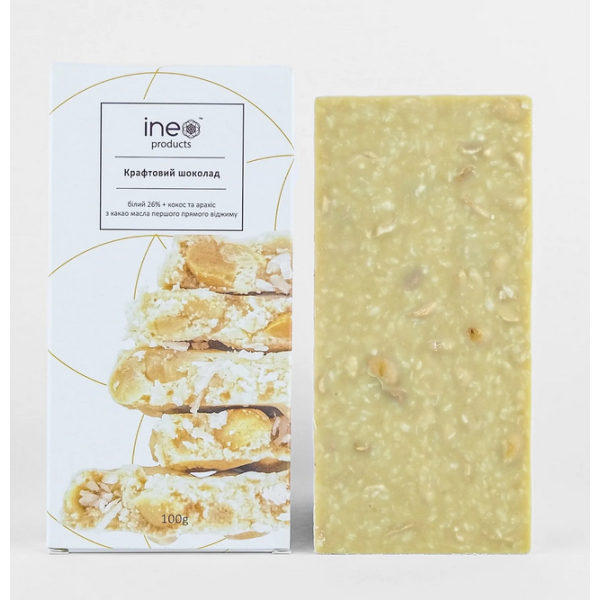 Шоколад білий з кокосом та арахісом, 100г "Ineo"